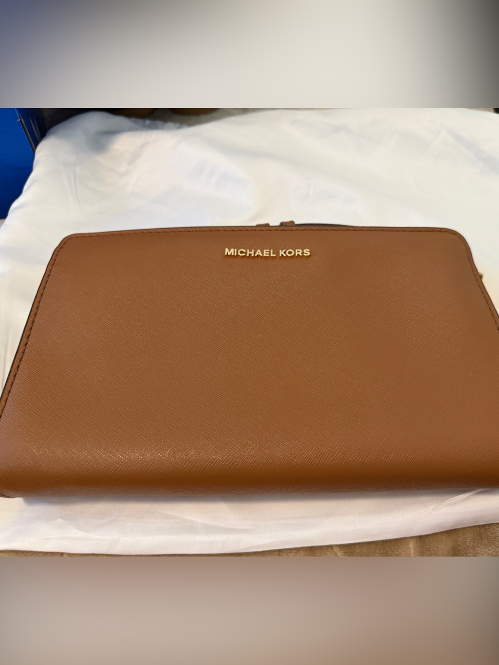 Michael Kors Brown Saffiano Zip-Around Crossbody
